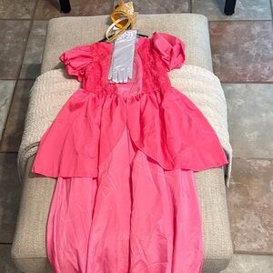Pink Princess Costume with Crown and Gloves